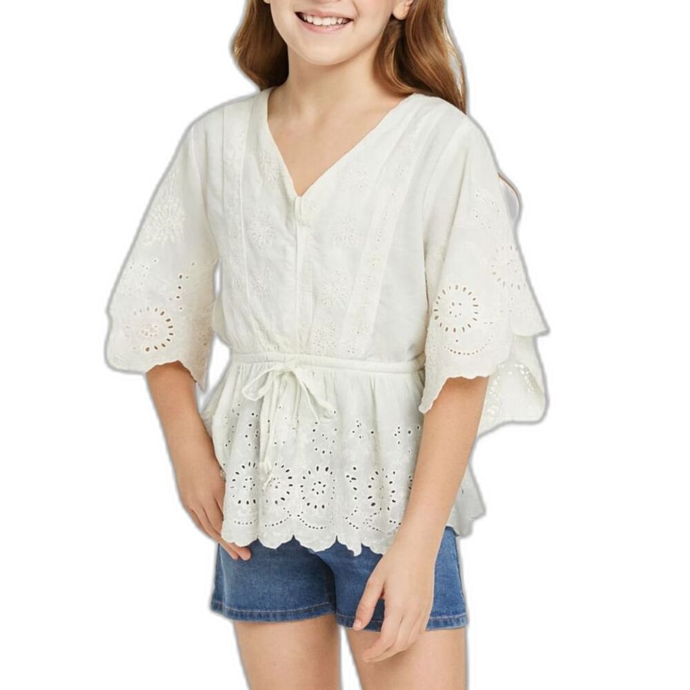 🔥 5 for $30 🔥Cat & Jack Girls Eyelet Flutter Sleeve Peplum Top | Large (10/12)
